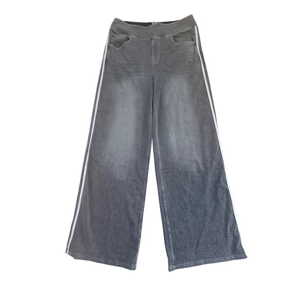 Halara XL Tall Wide Leg Jeans Grey White Stripe Denim Pants Athleisure - Picture 3 of 9